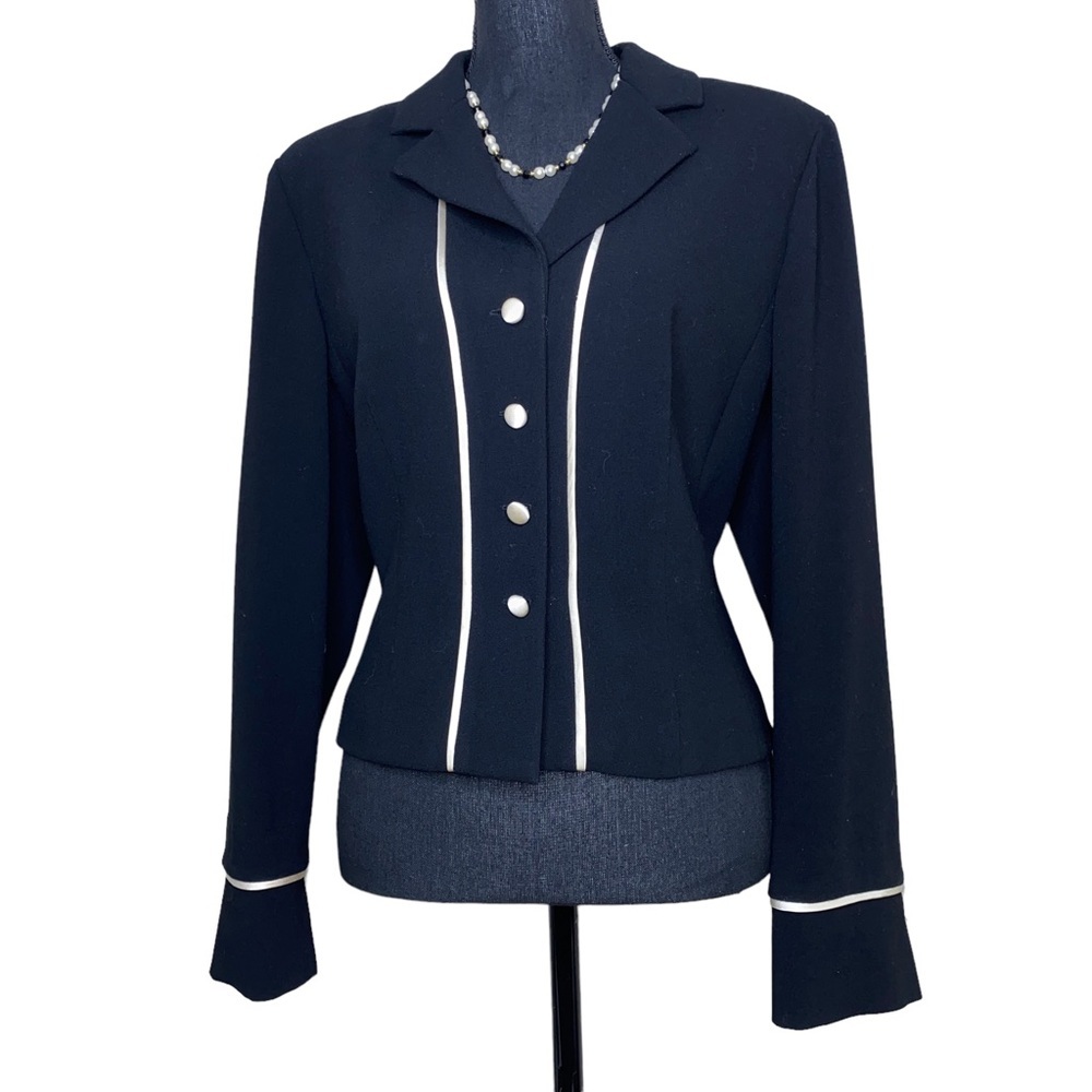 Adrianna Papell Black White Button Front Blazer Jacket